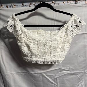 Lulu's White Floral Lace Off-Shoulder Blouse